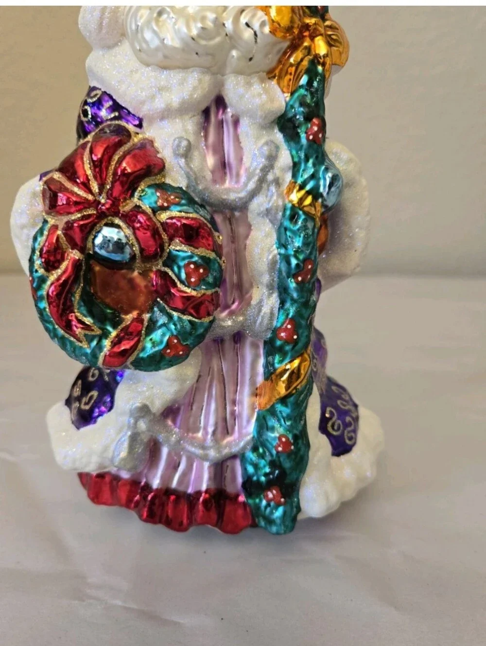 Vintage Christopher Radko Yorkshire Nicholas Ornament 8.5 Tall Purple Robe Santa